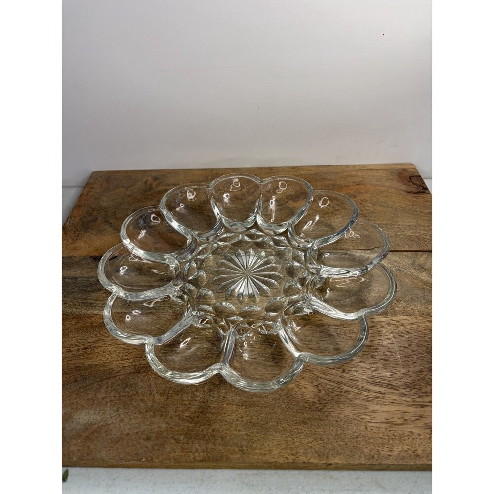 Anchor Hocking Presence Glass Egg Plate Deviled Eggs Serving Dish Vintage